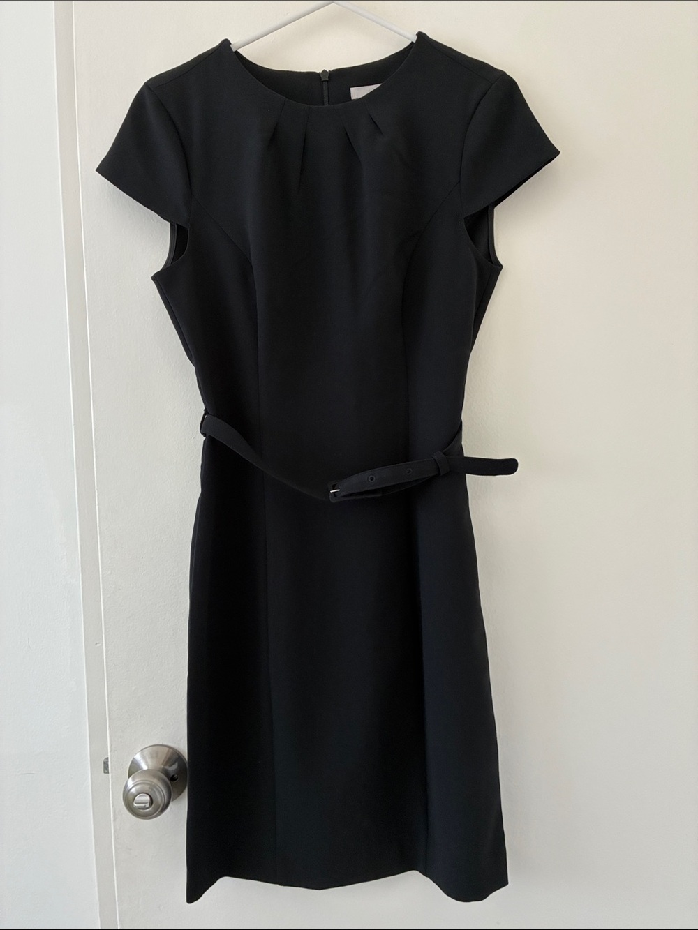 H&M Black Cap-Sleeve Sheath Dress with Slim Belt
